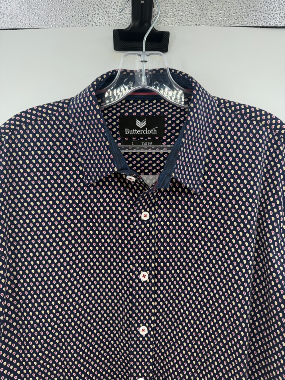 Buttercloth Men's Long Sleeve Button Down Shirt - Navy/Red/Yellow - Large Tall